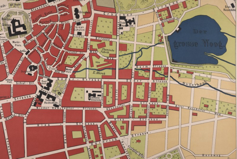 Plan der Haupt- und Residenzstadt Darmstadt mit Bessungen. Bearb. von A[lbert] Wamser. Giessen: Roth, 1894, Ausschnitt